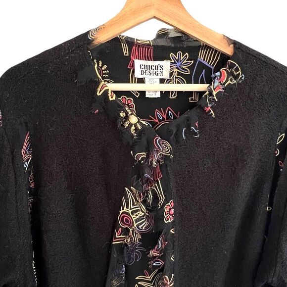 Vintage Chicos Womens Artsy Wool Cardigan Size 3 (XL)  Artsy Boho Dark Fairy - Picture 2 of 8